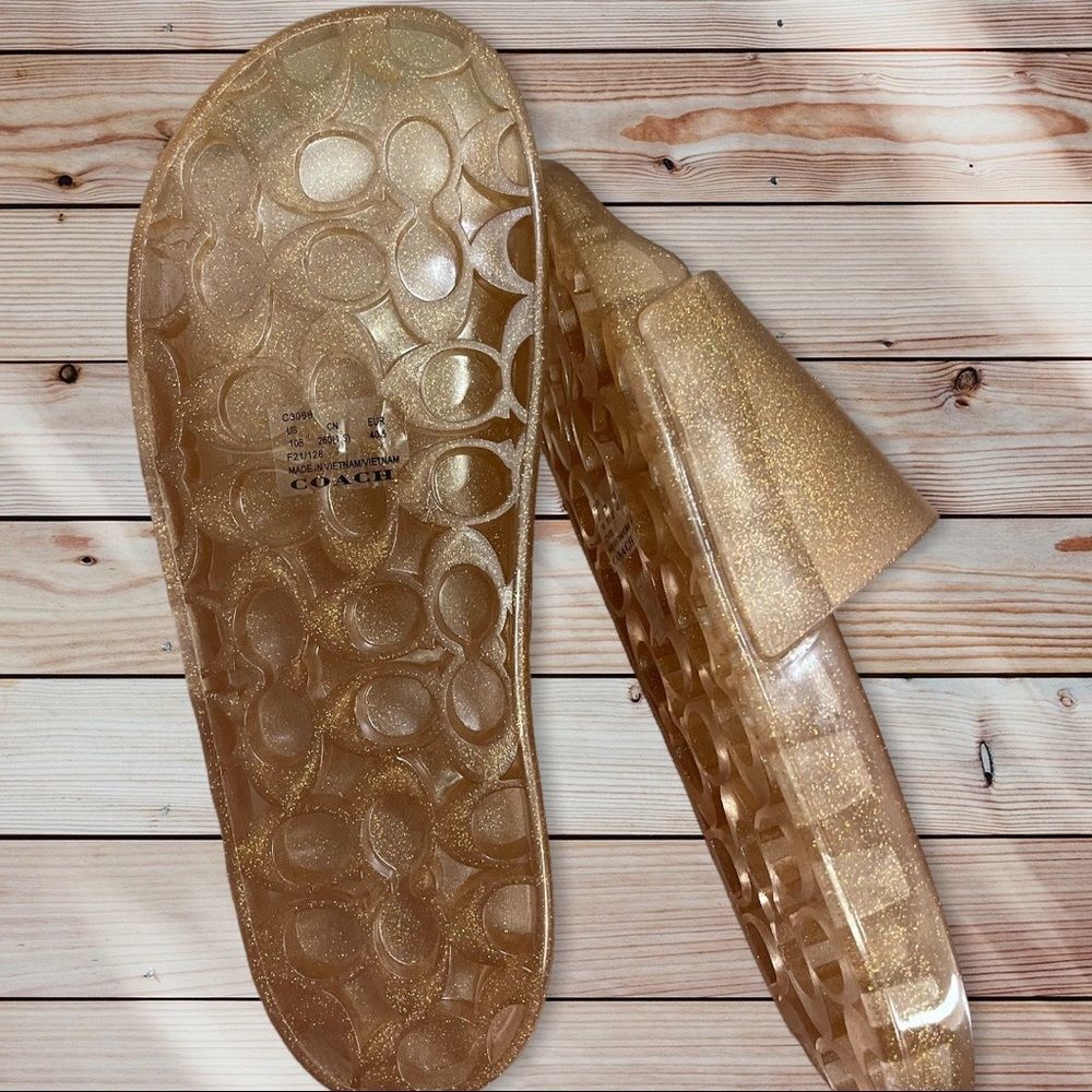Coach Gold Plastic Slides Pool Shoes - Picture 3 of 5